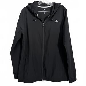 Adidas Women’s Golf Jacket Large Black Lightweight Hooded Full Zip Activewear